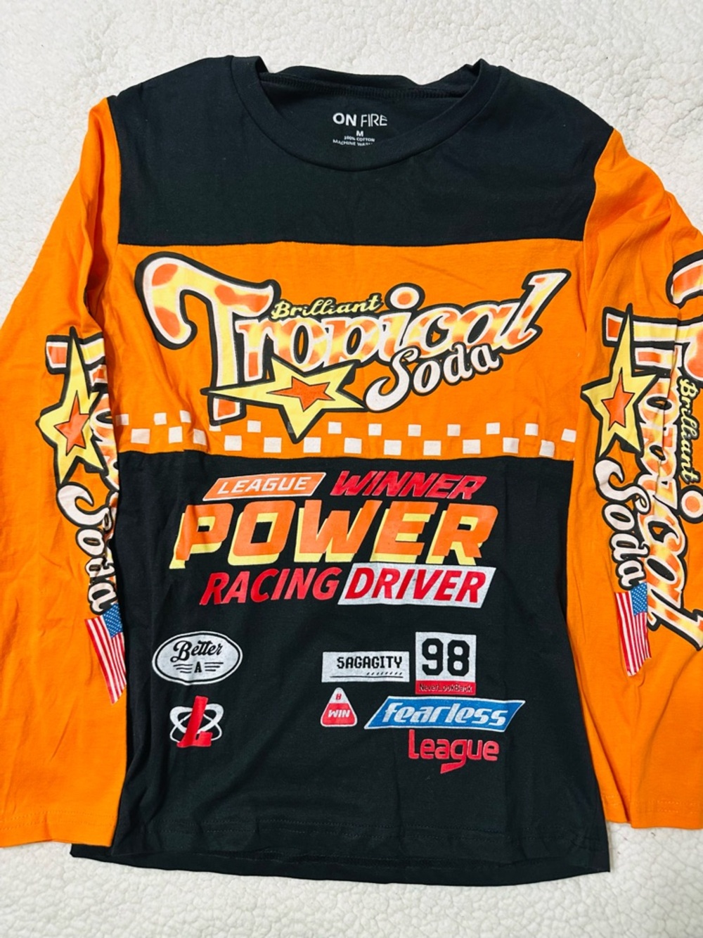 On Fire Orange & Black Tropical Soda Racing Graphic Tee